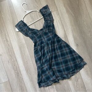 Target Plaid Dress check print mini flutter sleeve Blue (xsmall) cottagecore